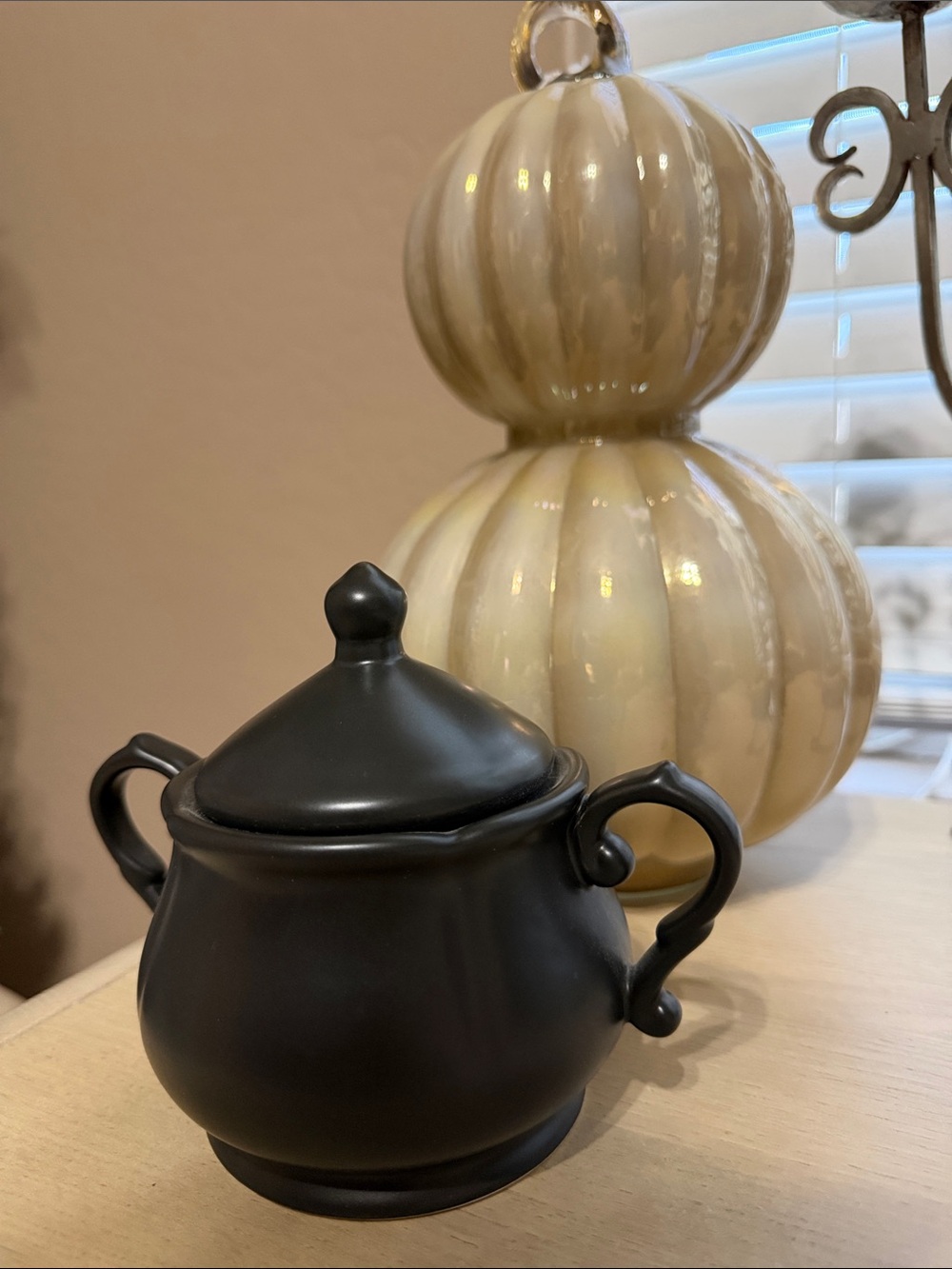 Matte Black Ceramic Cauldron Bowl with Lid and Handles